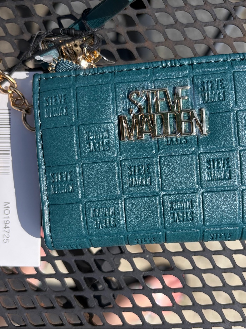 Steve Madden Teal Embossed Logo Wristlet with Gold Hardware